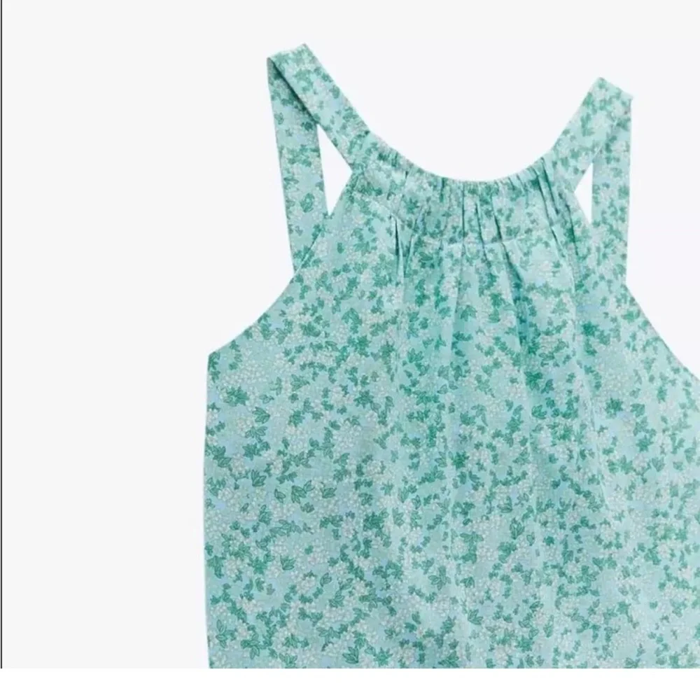 ZARA NECKHOLDER OVERALL LINEN BLEND FLORAL FLOWERS GREEN JUMPSUIT Size XS